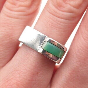 Silver Lining 925 Sterling Vintage Real Turquoise Modernist Ring Size 7